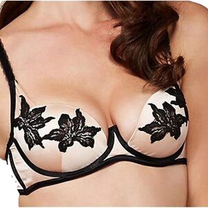 Dita Von Teese Park Avenue Demi Bra 34C - Retro Glamour Satin & Floral Lace
